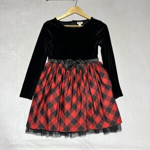 Velvet Taffeta Party Dress Girls L 10-12 Holiday Christmas Buffalo Plaid